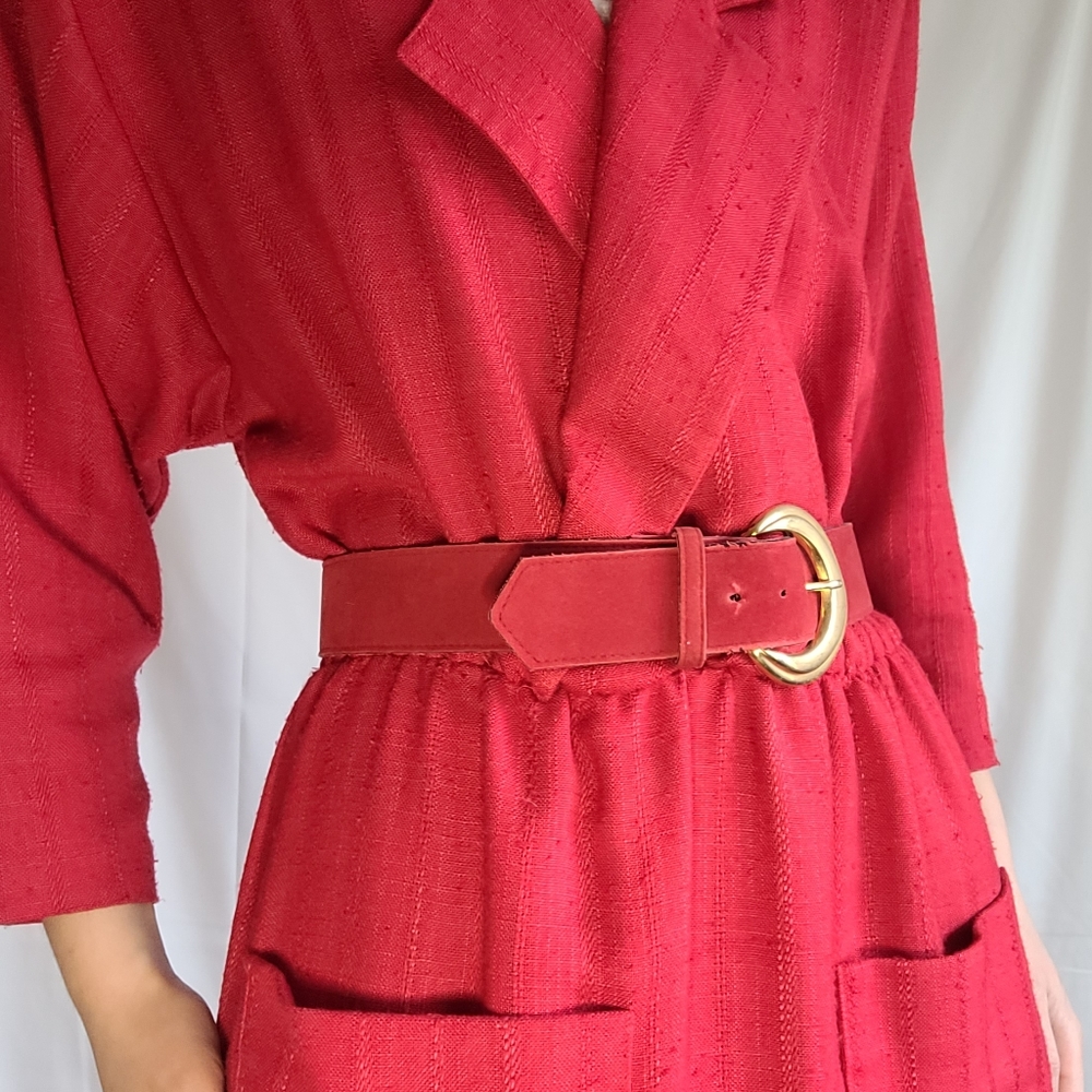 Vintage Red Belted Secretary Midi Dress - Picture 9 of 13